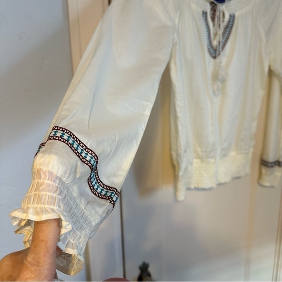 Miley Cyrus Sheer Blouse Elastic Neck Cuffs Waist Embroidered V-neck Tie Size L - Picture 8 of 14